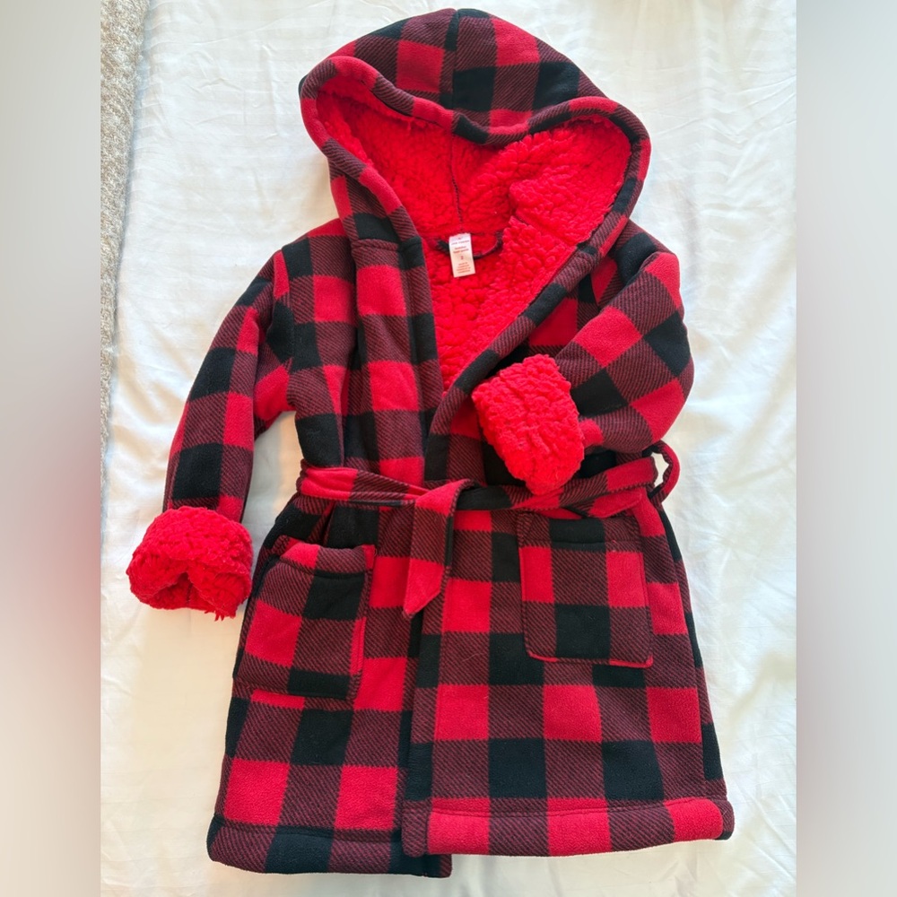Cozy Red and Black Plaid Toddler Robe
